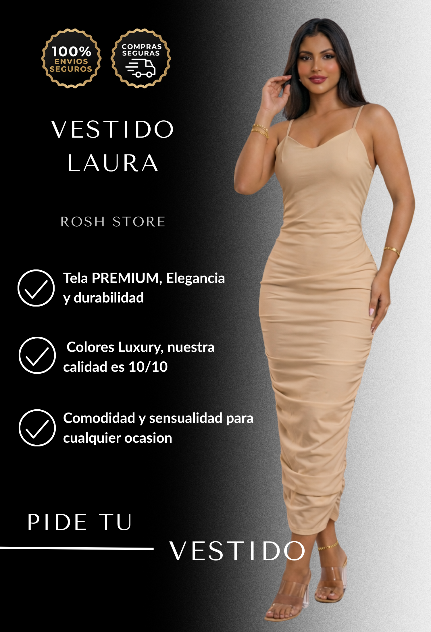 Vestido corto elegante para mujer en cuero sintético premium ROSH STORE